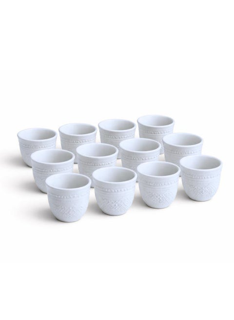 Feelings Premium Ceramic Arabic Cawa Cup Set – 12 Pieces, 85ml Each | Elegant Traditional Coffee Cups with Smooth Finish in Window Color Gift Box (SD-61465-P)